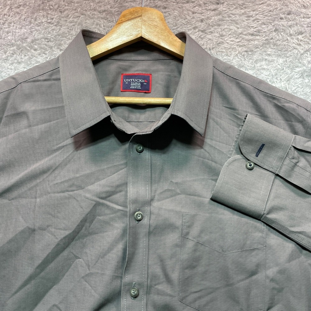 UNTUCKit Mens XL Grey Wrinkle Free Cotton Long Sleeve Button Down Shirt